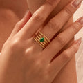 Fashion Open Adjustable Natural Stone Rings Women Statement Gold Plated Malachite Chunky Finger Rings Stainless Steel