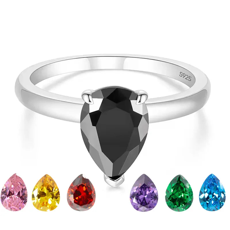 OLAN 2CT Pear Cut Black Gemstone Cubic Zirconia Promise Engagement 925 Sterling Silver Rings for Women Teardrop CZ Wedding Band