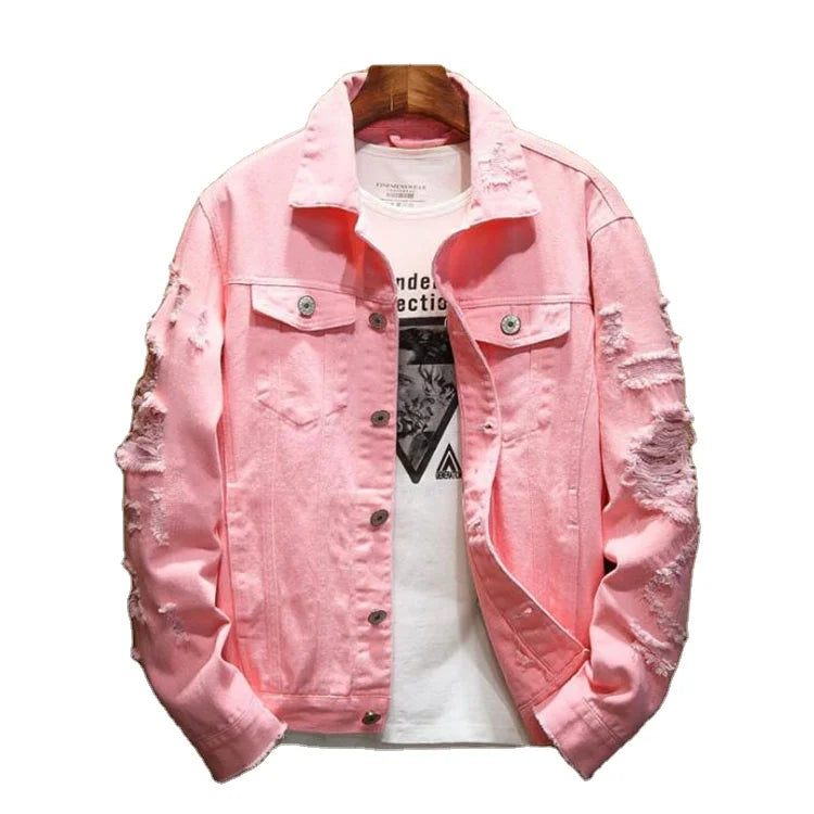 New Arrival Mens Denim Jacket Trendy Fashion Hip Hop Streetwear Ripped Denim Jacket Mens Jeans Jacket Male Cowboy Coats
