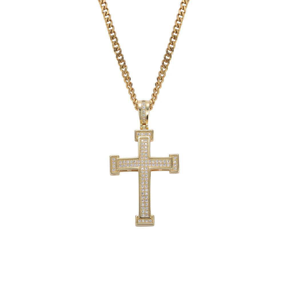 CN385   Hip Hop Cross Pendant Micro Pave With CZ Stones Necklace Men Gift Jewelry