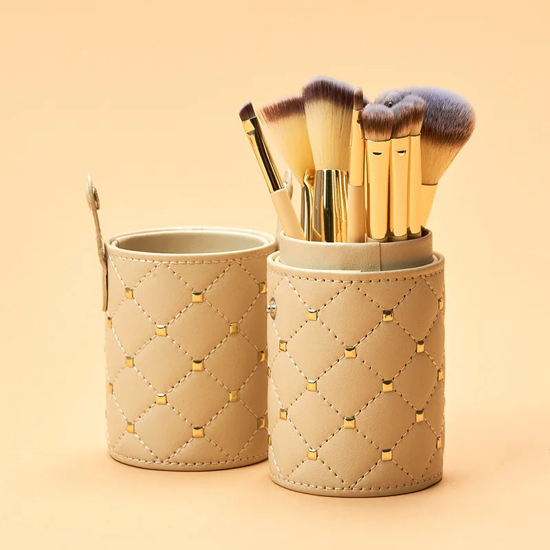 12-Piece Super Soft Face Makeup Brush Set Leather Case Wood Handles Synthetic Fibre Bristles Concealer Foundation Compatible