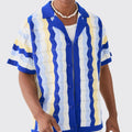 Custom Design Logo Short Sleeve Knitwear Crochet Golf  Polo T-shirt Oversized Boxy Revers Open Knit Stripe Shirt