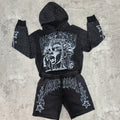OEM Manufacturer Two Piece Set Rhinestone Tracksuit Dtg Print Screen Print Drawstring Shorts and Hoodie Sets for Men