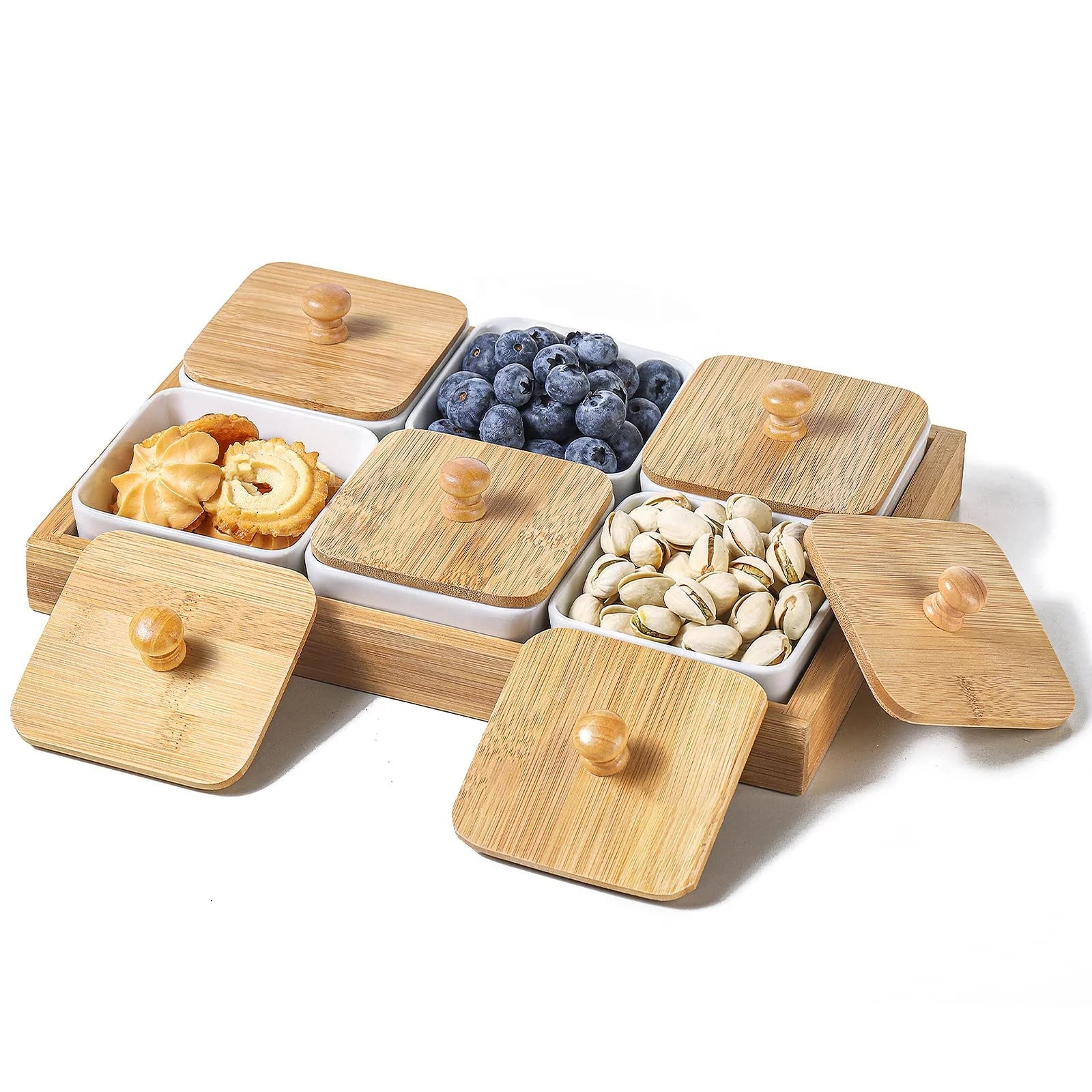 Wood Decor Decorative Wave Tea Wooden Tray Table Compartment Bowls Moisture-Proof Bowls for Snacks Single Tier Wooden Tray