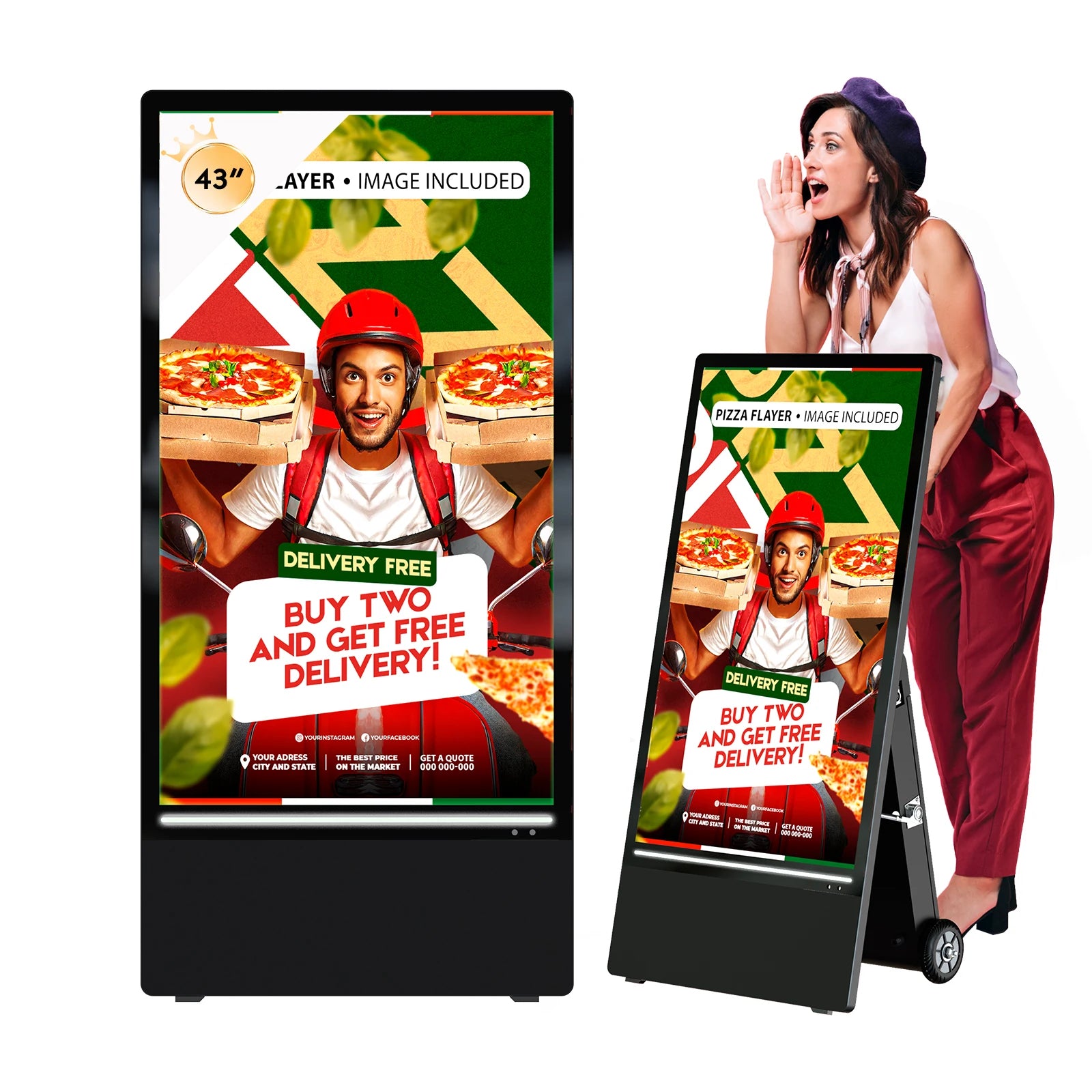 MWE 43 Inch Waterproof Portable Outdoor LCD Kiosk Battery Powered Digital Signage for Poster Advertising Screen Display