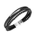 Punk Black Lava Men Natural Stone Bead Stainless Steel Magnetic Clasp Multilayer Leather Bracelet Jewelry PH1426