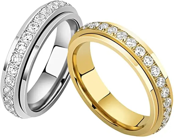 Zircon Spinning Relieving Anxiety Ring Shiny Fidget Spinner Rings Stainless Steel Wedding Rings for Woman