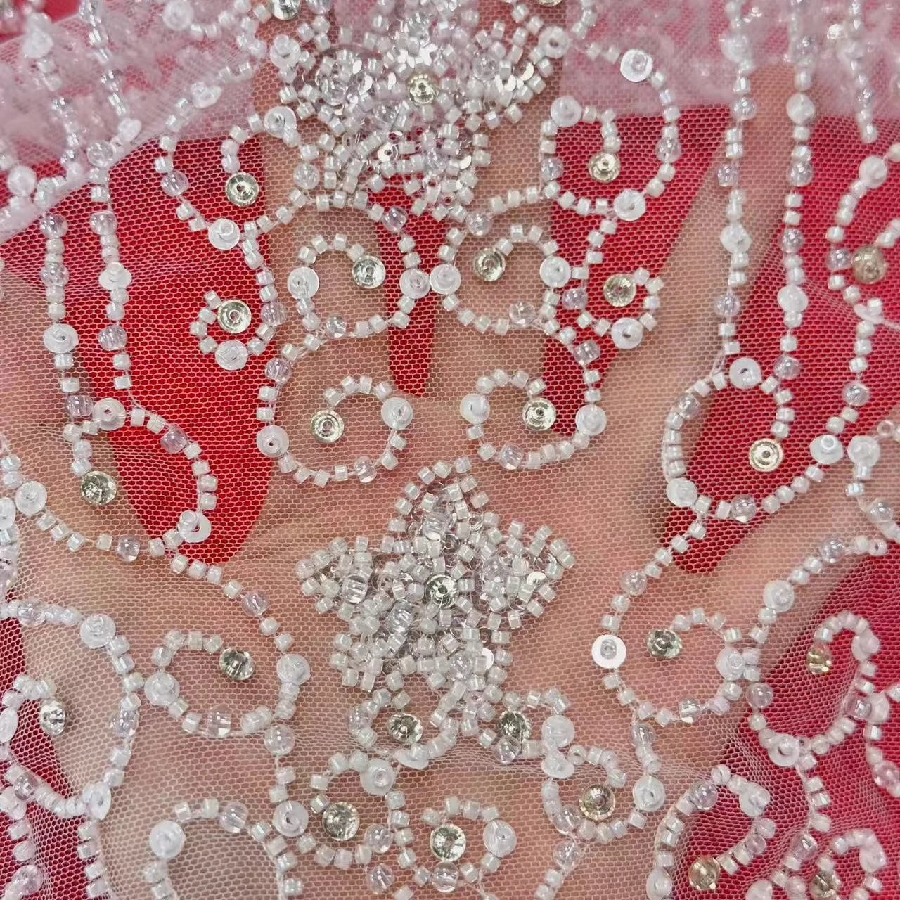 Classic Design Bridal Wedding  Embroidery Custom Dress Sequin Tulle Lace African Embroidery Lace