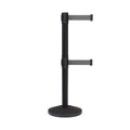 Black Metal Stanchion with Retractable Double Belt Barrier (Stainless Steel)