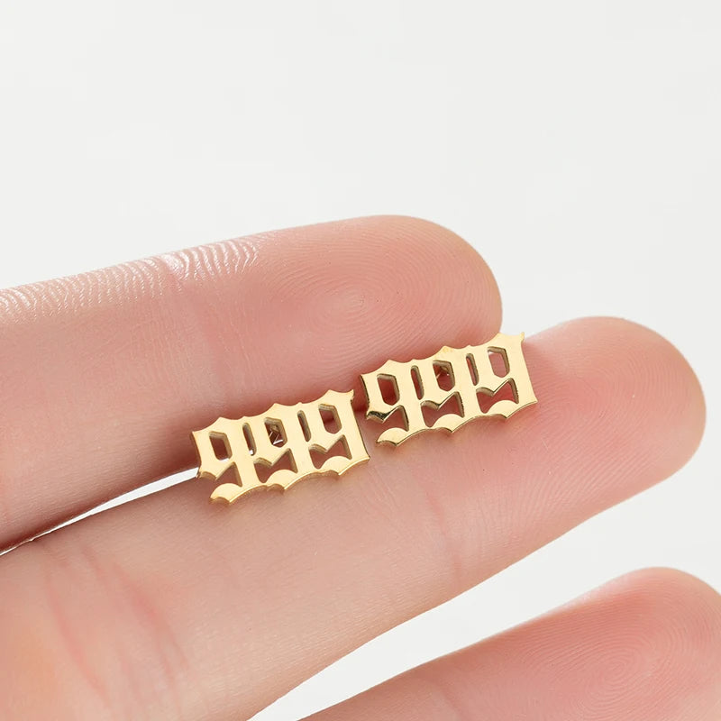 Fashion Non Tarnish Rose 18K Gold Silver Plated Stainless Steel 111-999 Angel Number Stud Earring Jewelry for Women Ladies
