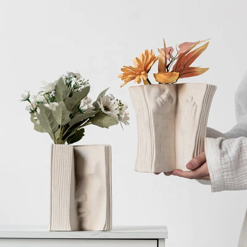 Bookend Vase Porcelain Modern Nordic Abstract Statue Pampas Grass Dried Flower Garden Office Living Room Desktop Decoration