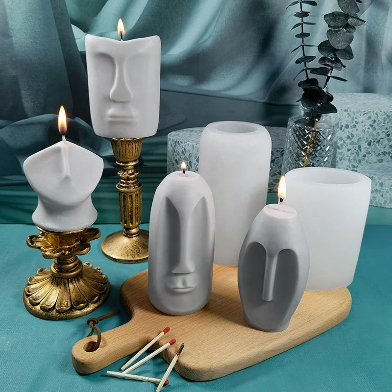 DM348 Abstract Easter Human Face Sculpture Body Silicone Candle Mold Plaster Gypsum Soap Resin Mould for Home Decoration