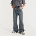 QUICKSHOW Men's High Street Style Flare Baggy Jeans Mid Waist Stacked Denim Washed Excellent Quality Straight Streetwear Pants