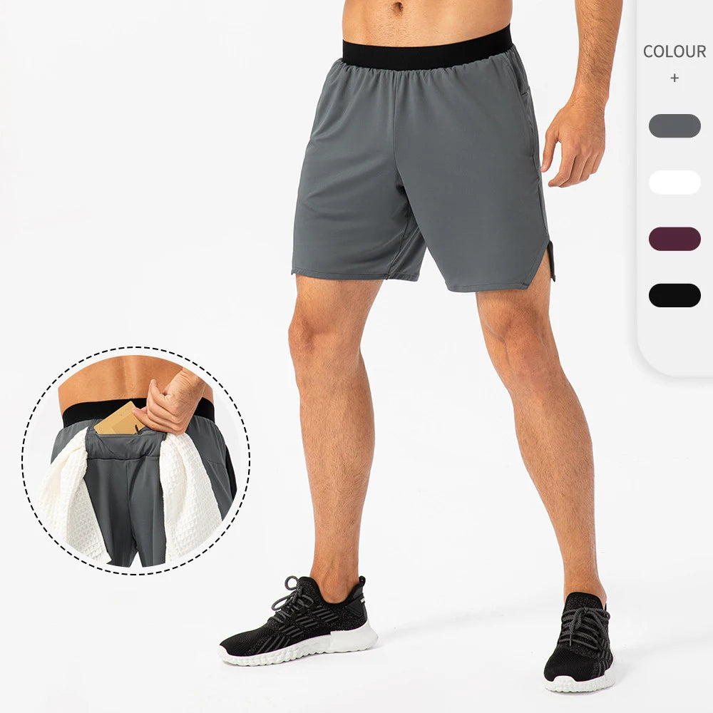 Men Active Fitness Sports Shorts With Towel Hanger and Zip Pocket at Back Custom Logo Quick Dry Gym Shorts