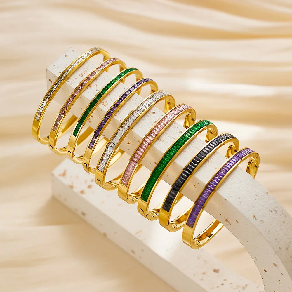Adjustable Gold Open Cuff Bracelet for Women Fashion Bangle with Iced Bling Heart Cubic Zirconia Diamond Elegant Jewelry