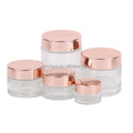 RTS Cosmetic Packaging 30 g 30g 30gram Gram 1 Ounce 1 Oz Skin Care Body Scrub Butter Cream Frosted clear Glass Jar Rose Gold Lid