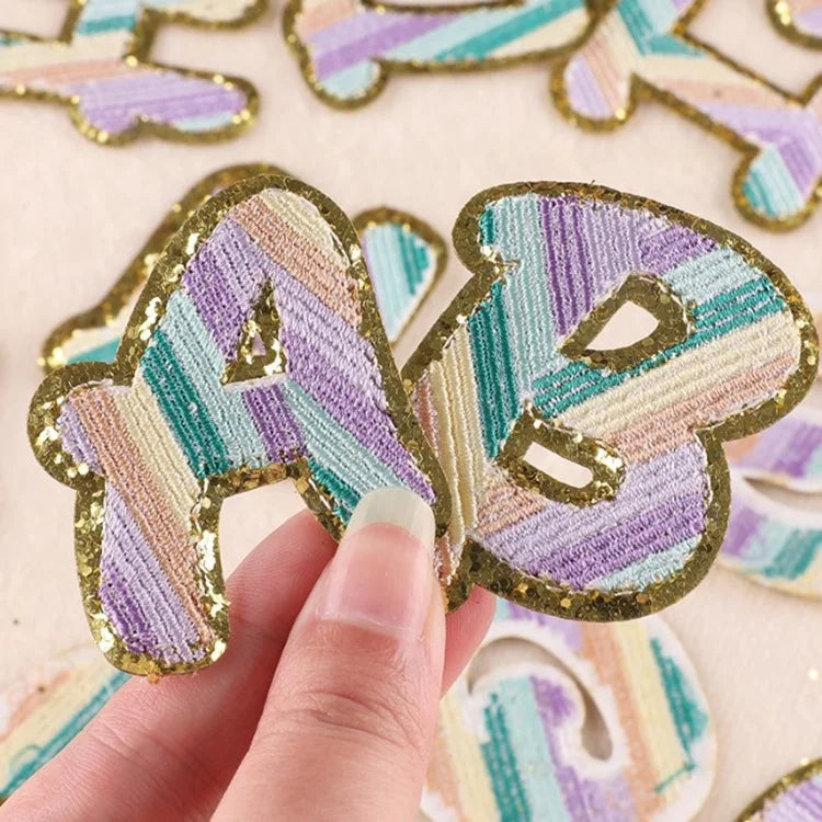 Factory Price 5.5cm Golden Glitter Garment Accessories Embroidery Iron on Letter Patches