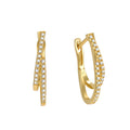 Fashion Jewelry 925 Sterling Silver Statement Earrings Double Square Oval Crossed Shape Zircon Gold Plated Hoop Earrings Women