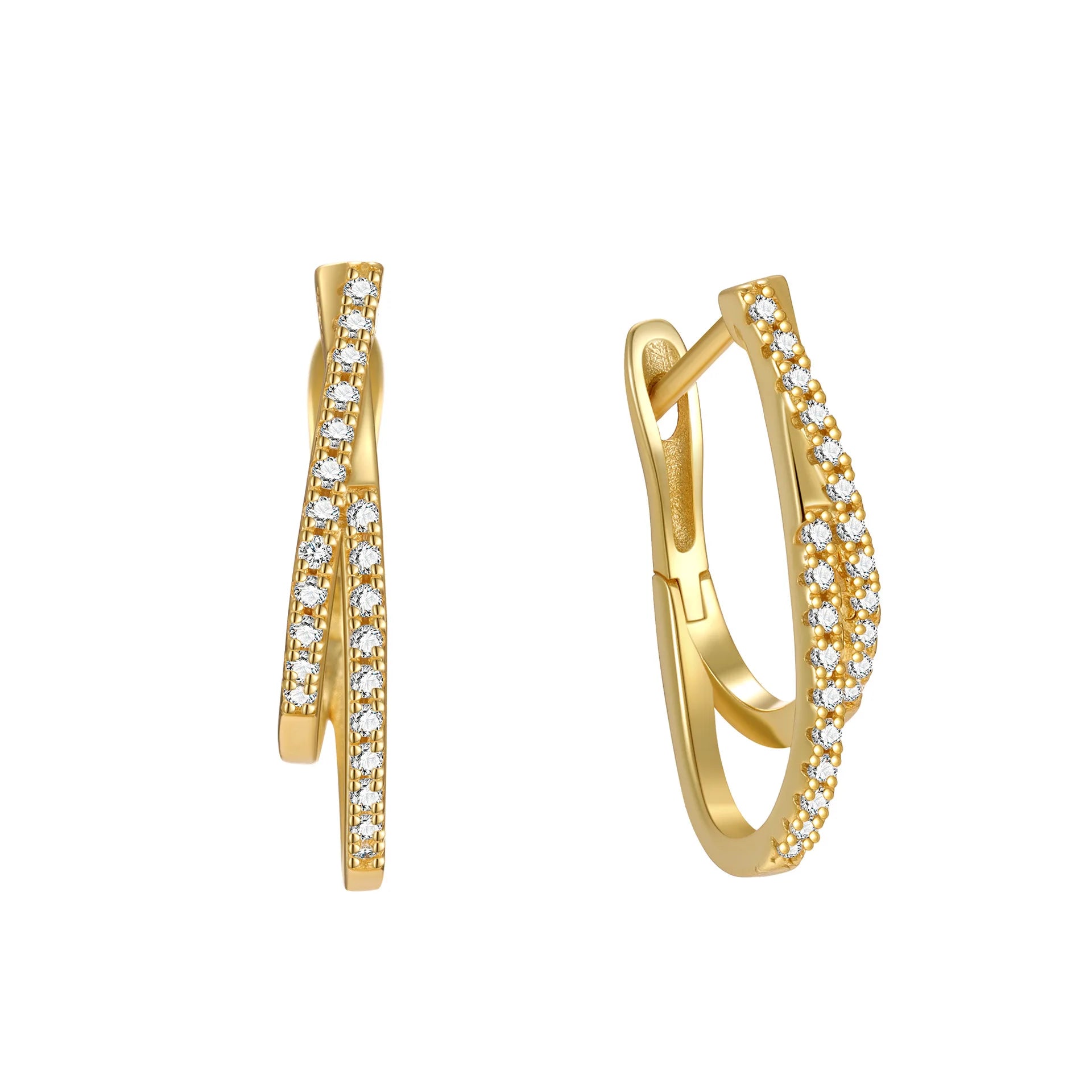 Fashion Jewelry 925 Sterling Silver Statement Earrings Double Square Oval Crossed Shape Zircon Gold Plated Hoop Earrings Women
