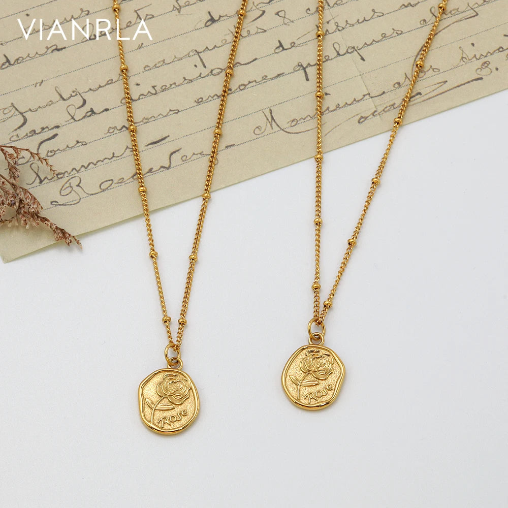 VIANRLA Stainless Steel Necklace Rose Pendant 18K Gold PVD Plated Fashion Jewelry Humanoid Chain Free Laser Logo Drop Shipping