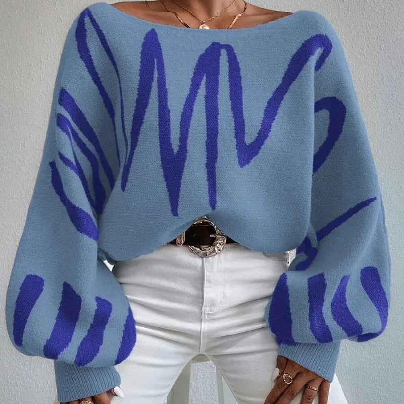 New Loose Fitting Pullover Knitted Sweater for Women Lantern Sleeve Sweater for Women