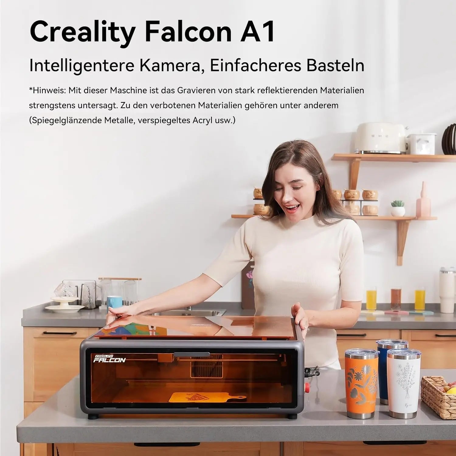 Falcon A1 10W Laser Engraving Machine Included Laser Cutter with Air Support HD Camera Positioning Class for MDF Metal Acrylic