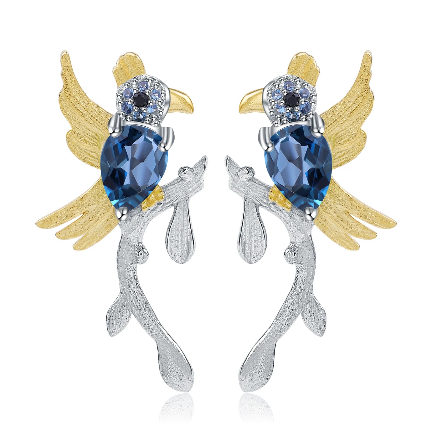 C7771 Abiding Classy Women Jewelry Factory Supply Bird Earrings 925 Sterling Silver Natural Gemstones London Blue Topaz Earrings