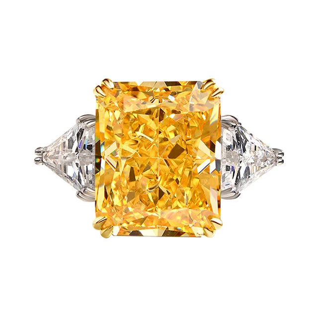New 925 Silver Wedding Rings Rhodium Plated Yellow Moissonite Shape Ice Crushed Cut Big Rings Pure Silver Ring Fo