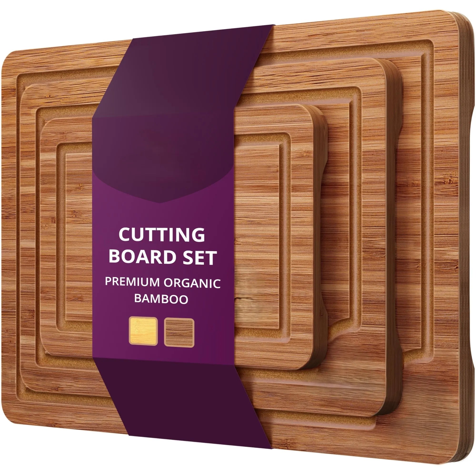 Bamboo Charcuterie & Chopping Butcher Block Set of 3 Bamboo Chopping Board Set With Deep Juice Groove Side Handles