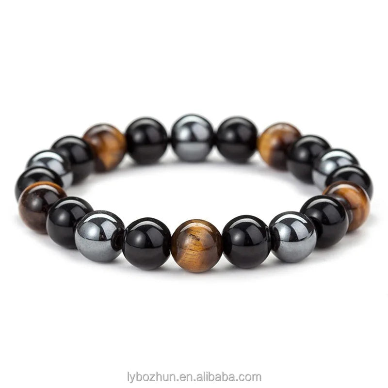 Vintage Buddhism Ball Beaded Bracelet with Tiger Eye Stone for Luck and Prosperity