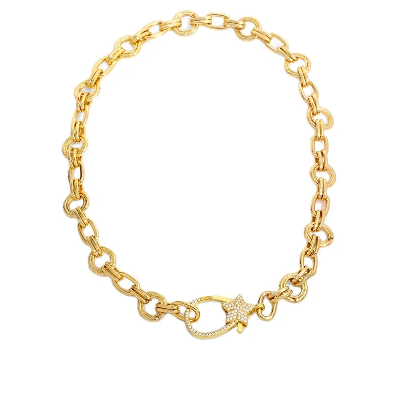 SY Wholesale Link Chain Stainless Steel With Zircons Women Choker Sweater Necklaces Jewelry