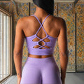 Custom Quick Dry Women's Yoga Workout Sports Bra High Quality Seamless Sexy Backless Strappy Design Comfortable Gym Fitness