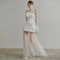 Elegant Engagement White Women High Waist Hip-Wrapped Strapless Celebrity Birthday Mini Dress 3D Flower Wedding Dresses