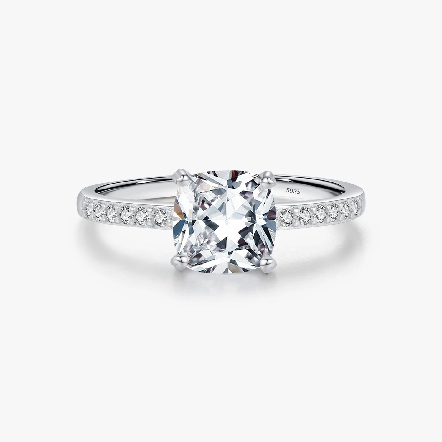 Engagement Anniversary Fine Jewelry 925 Sterling Silver Exquisite Cushion Cut CZ Trendy Basic Female Wedding Ring for Women