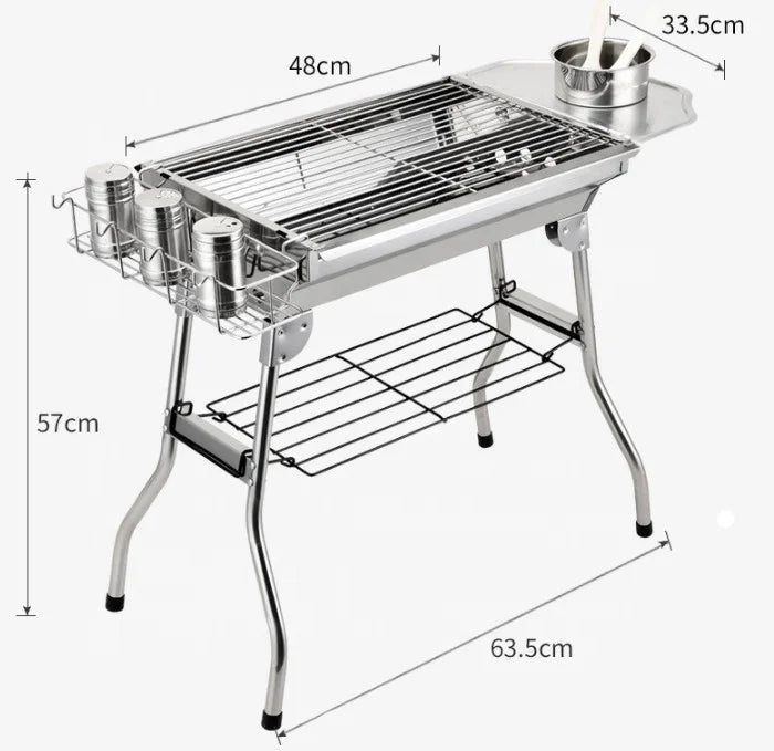 Best Selling CF Certified Outdoor Portable Folding Silver Charcoal BBQ Grill Stainless Steel Mesh 5.14kg Capacity 33.5cm X 70cm