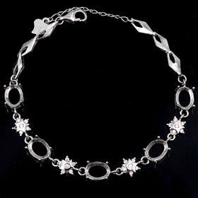 Sterling Silver 6*8mm Semi Mount Bracelet Empty Support Blank Claw Setting S925 Mountain Base Holder Without Stone for Inlay DIY