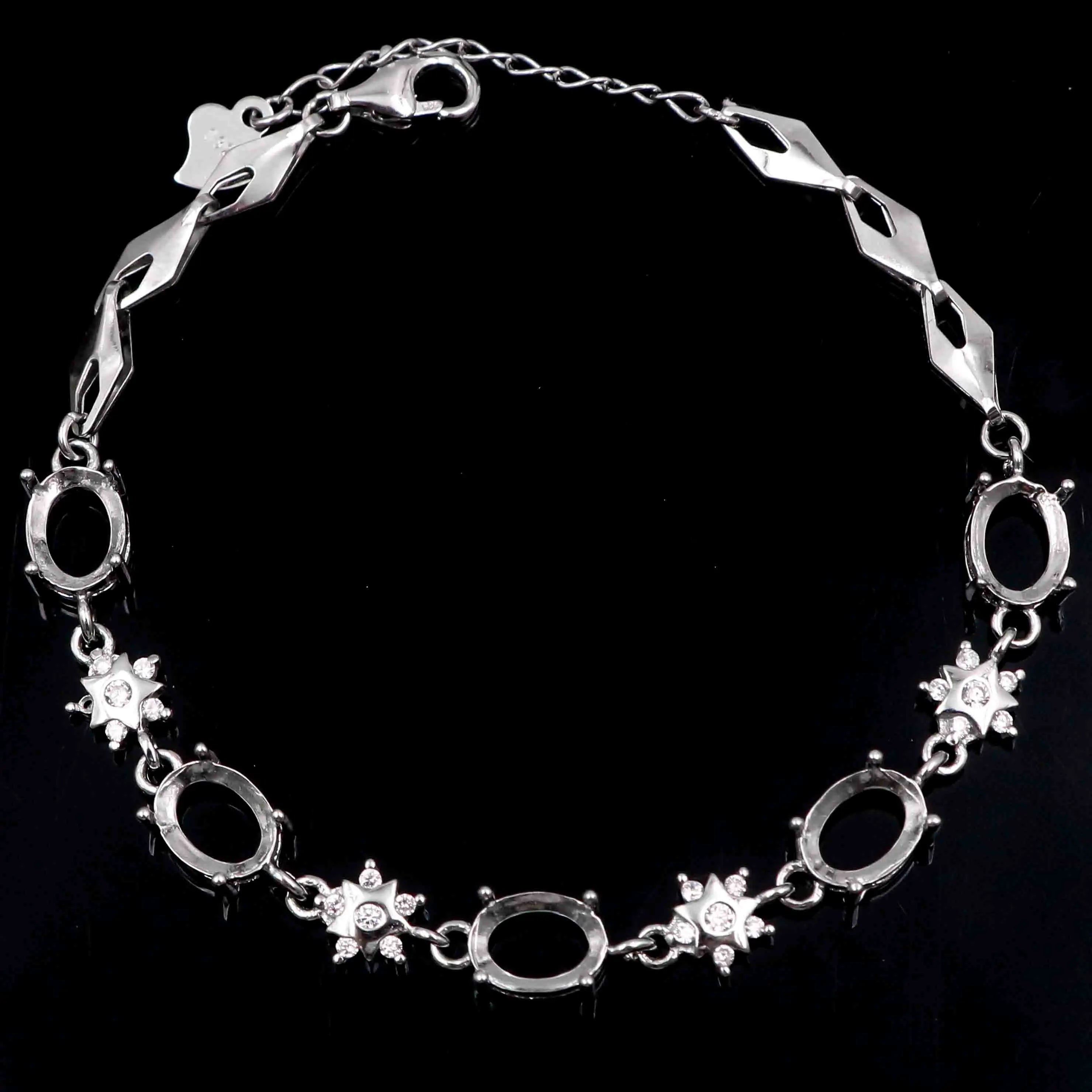 Sterling Silver 6*8mm Semi Mount Bracelet Empty Support Blank Claw Setting S925 Mountain Base Holder Without Stone for Inlay DIY