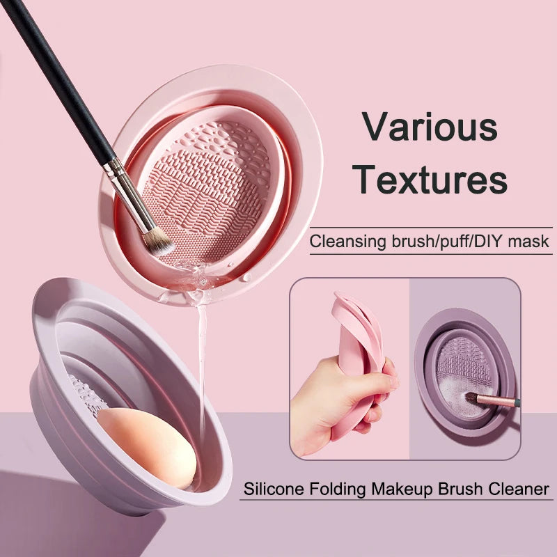 Custom Logo Silicon Makeup Brushes Beauty Sponge Cleansing Pads Makeup Scrubbing Pads Tool Set Soft Foldable Silicone Scrub Bowl