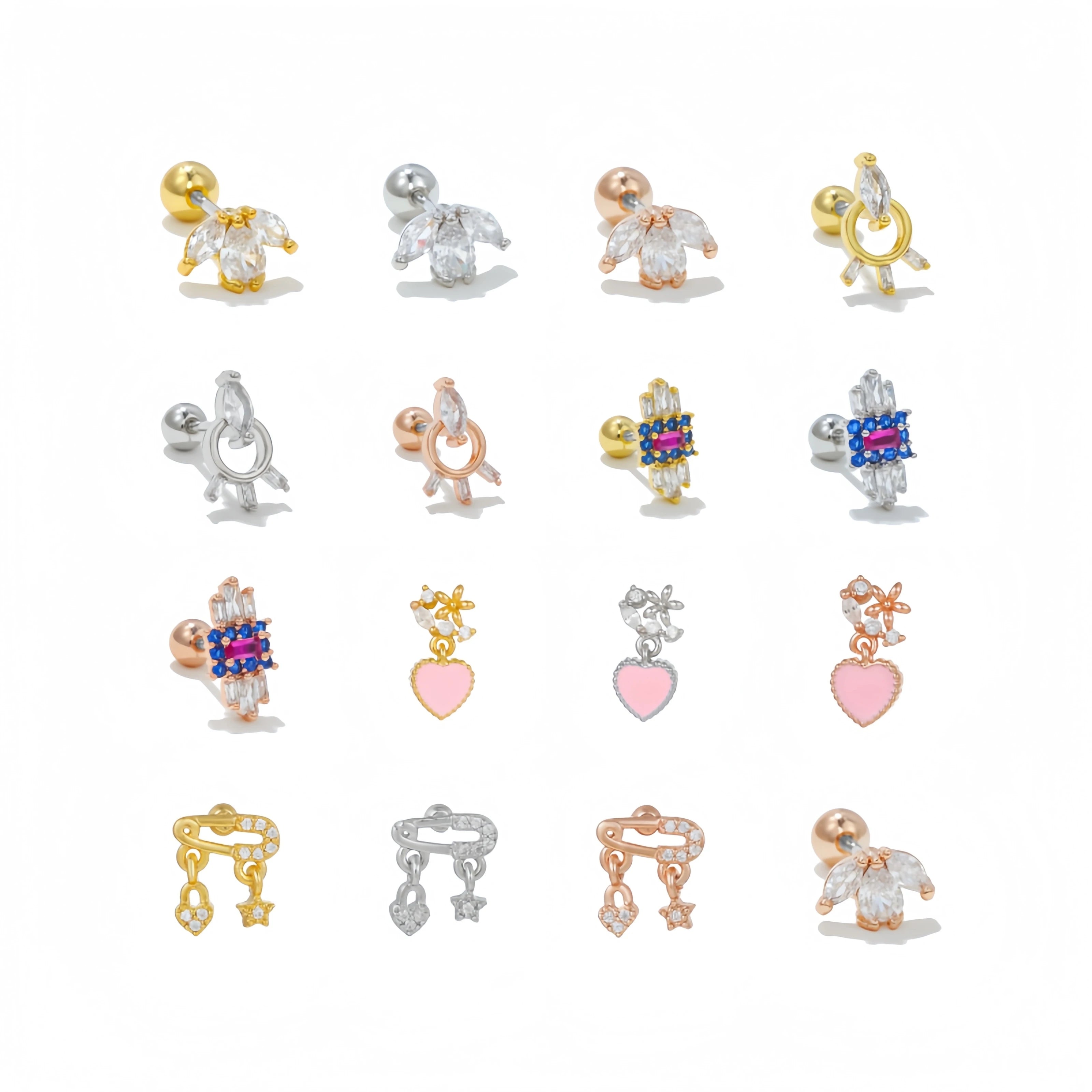 ZUOLA Trendy Titanium & Eco-friendly Brass Silver/Gold/Rose Gold Plated Zircon Heart Pendant Studs for Unisex Ear Piercing