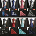 Plaid Elegant Tie Men's Silk Tie With Matching Pocket Square Tie Dots Necktie Hanky Set for Wedding Business