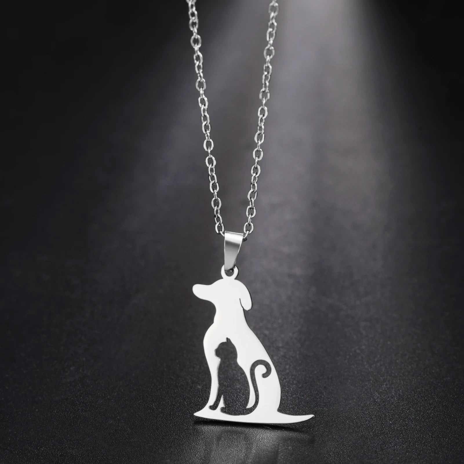 Trendy Stainless Steel Solid Dog Charm Necklace Hollow Out Cat Shape Animal Necklace Jewelry Gifts for Women Men