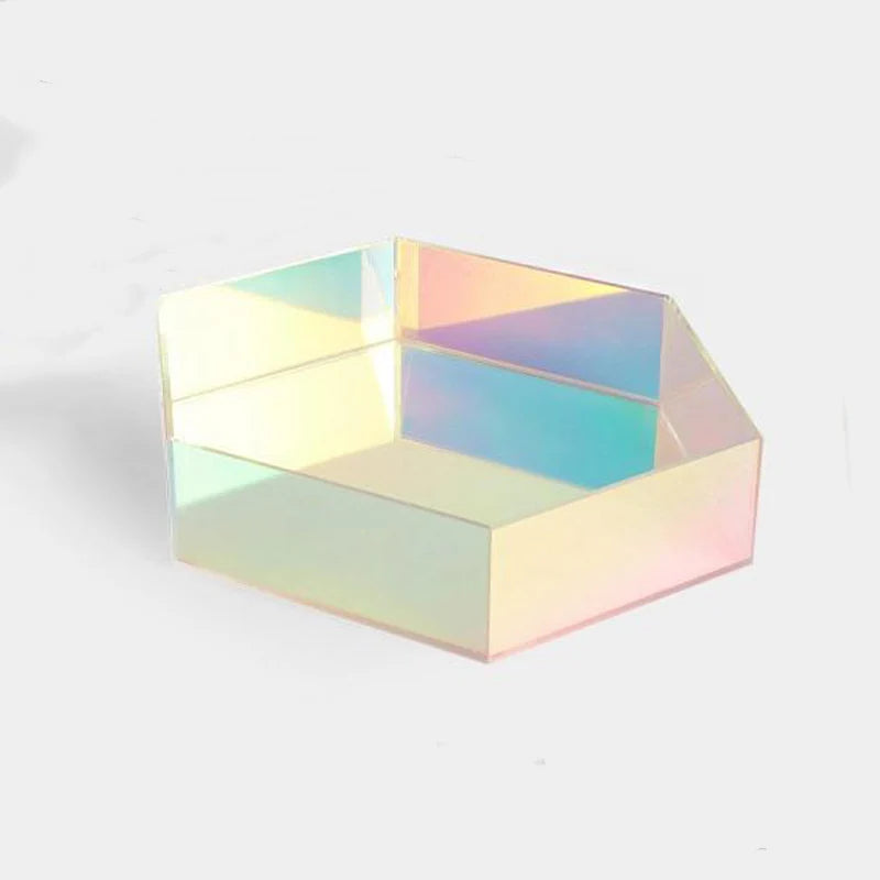 Custom Hexagon Holographic Acrylic Storage Tray Custom Iridescent Acrylic Tray Lucite Display Tray