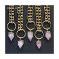 NM43759 Chunky Gold or Silver Dipped Rose Quartz Icicle Necklace Statement Large Chain With Pink Crystal Point Necklace