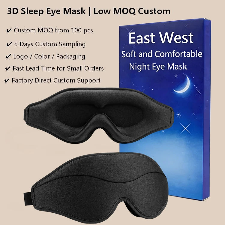 3D Contoured Sleep Mask with 100% Blackout Ultra Lightweight Comfort Adjustable Fit OEM Custom MOQ 100 Pcs