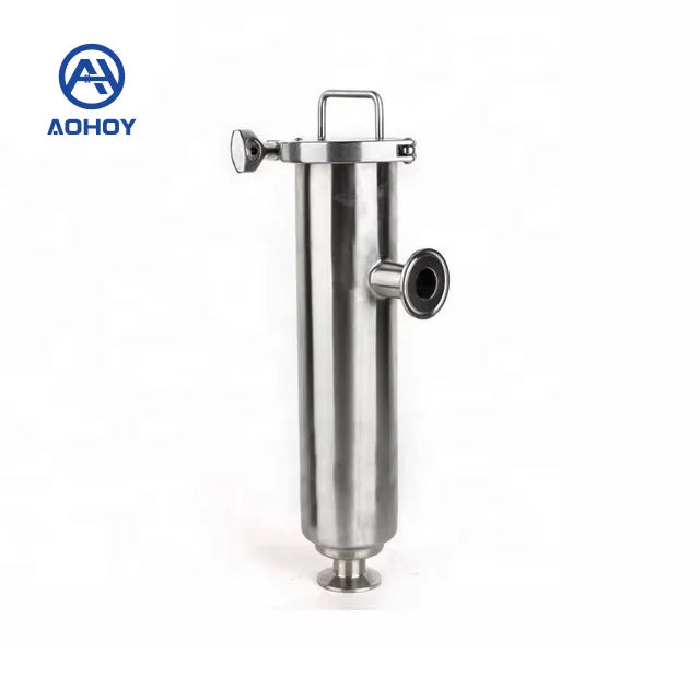 Aohoy 304 316L Sanitary Stainless Steel Clamp Connection Way Angle Type Food Filter