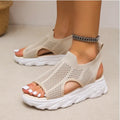 Large Size New Fish Mouth Open Toe Light Foam Bottom Mesh Flying Woven Women's Sports Sandals 683