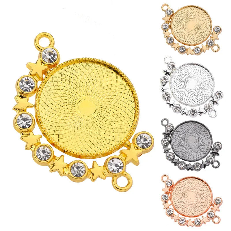 OG018  Fashion 25mm Rotation Double Side Star Glass Cabochon Base Tray Charm Crystal Alloy Base Pendant Jewelry Accessories