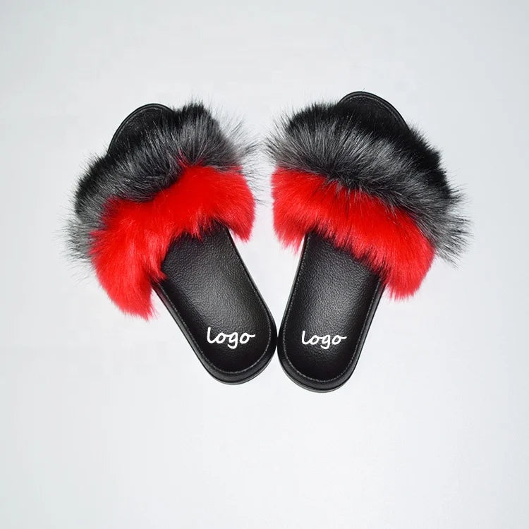2022 New fox Sandal Slide European and American Fashion Fur Raccoon Fur Hair Sandals Fur slippers Women