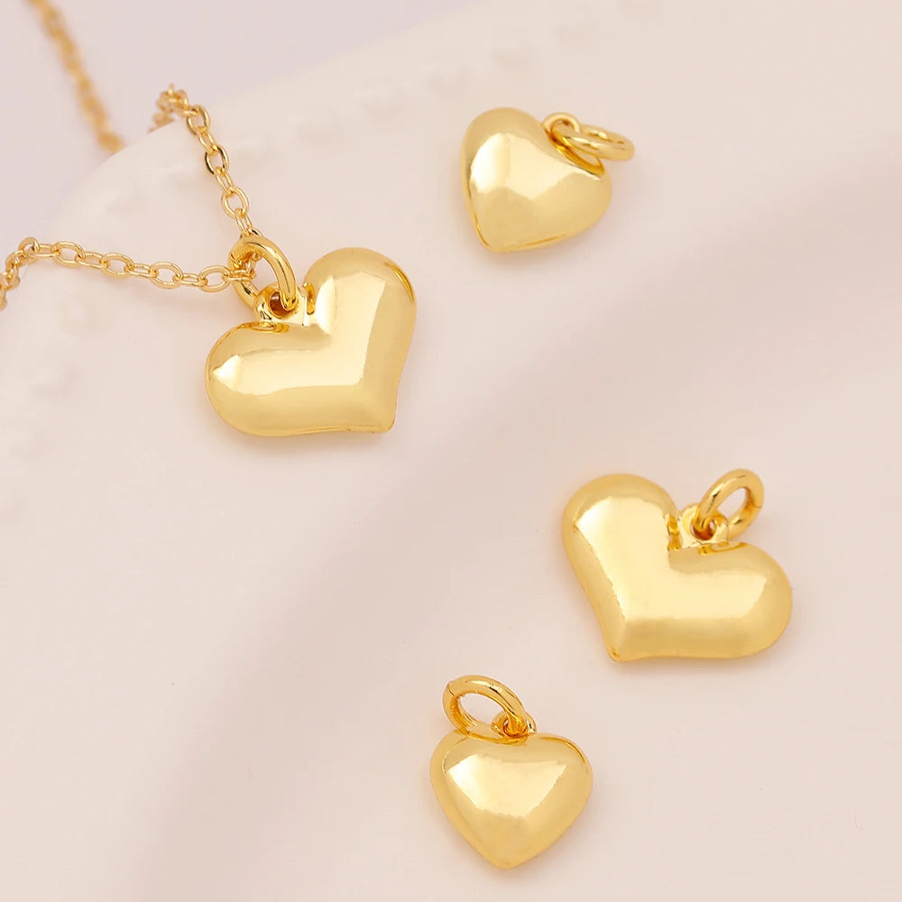 Super Good Texture Solid Brass Heart Pendant 18K Gold Plated Charms Couple love Necklace Pendant for Jewelry Making