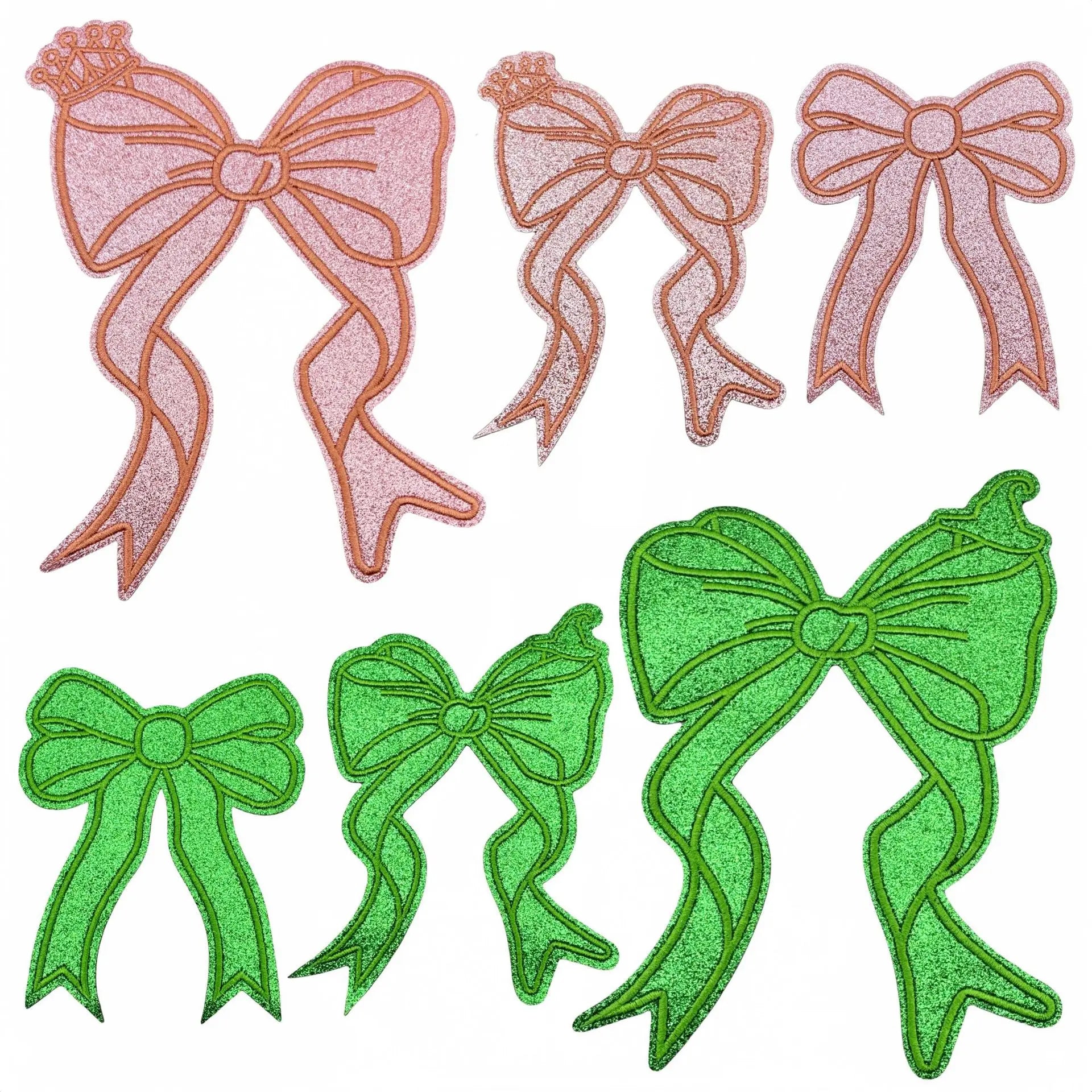 Wholesale Custom Iron on Side Bow Sparkly Embroidery Patch Pink Embroidered Glitter Bow Patch for Hat Clothing Decoration